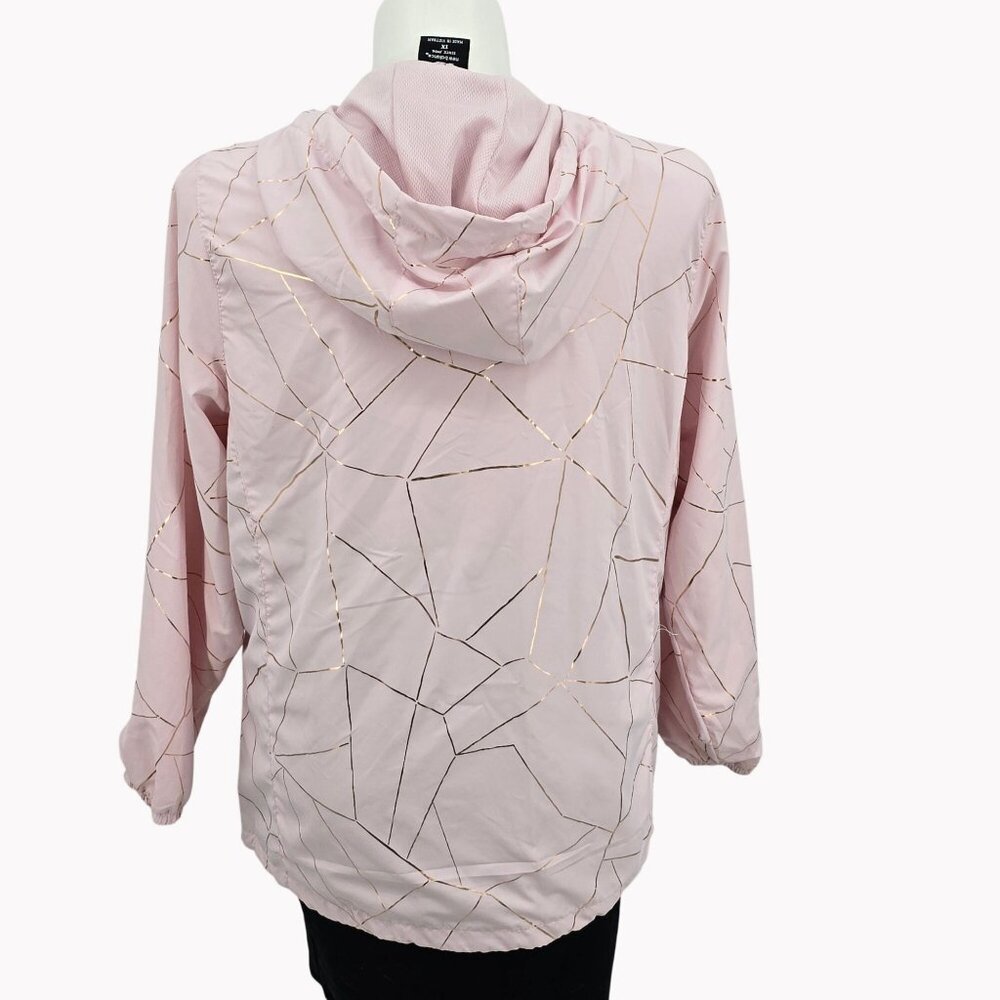 New Balance Womens 1X Hooded Windbreaker Jacket Pink Gold foil Geometric - Picture 13 of 16